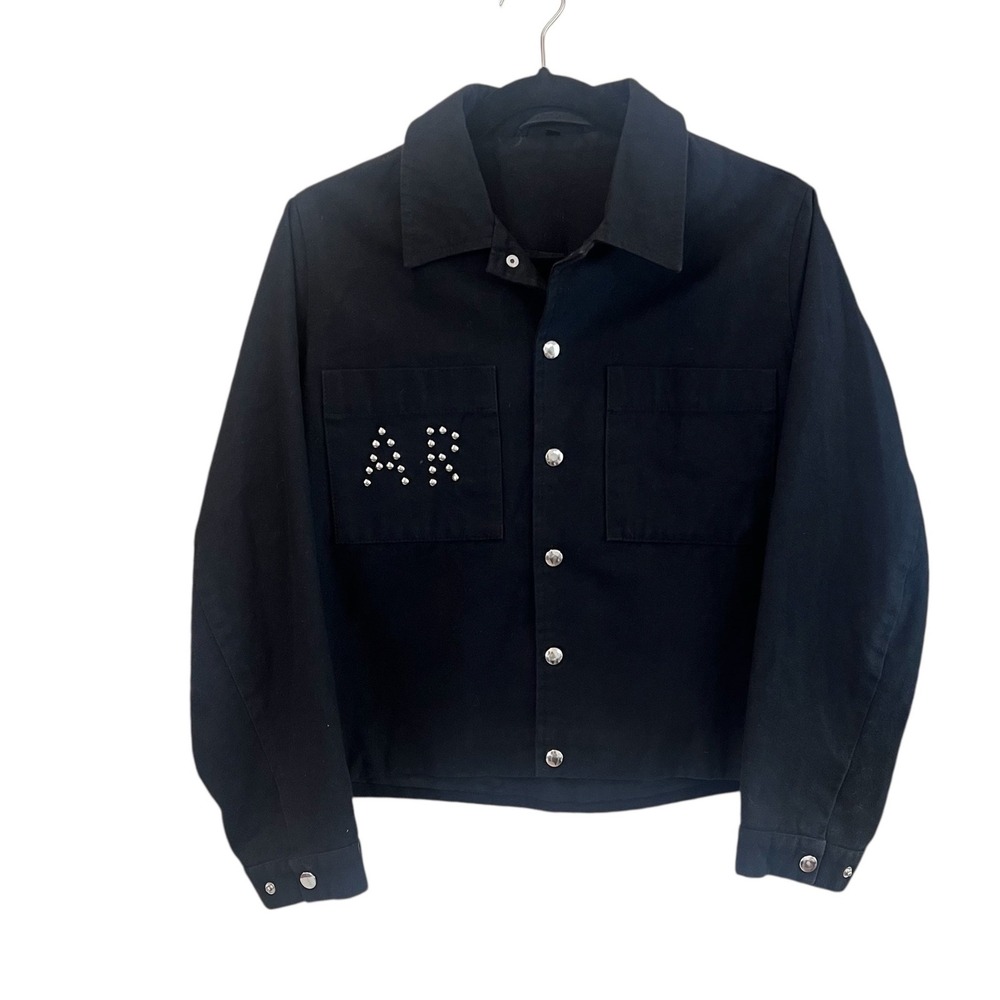HundHund Black Boxy Cropped Cotton Shirt Jacket Silver Snaps Size‎ Small